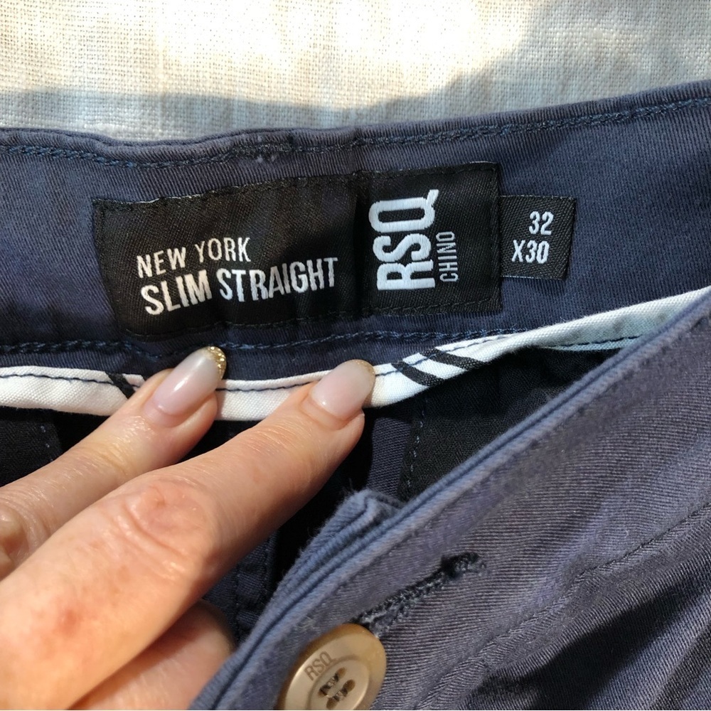 NWOT RSQ Mens New York slim straight chino pant in washed navy stretch 32x30 - Picture 6 of 8